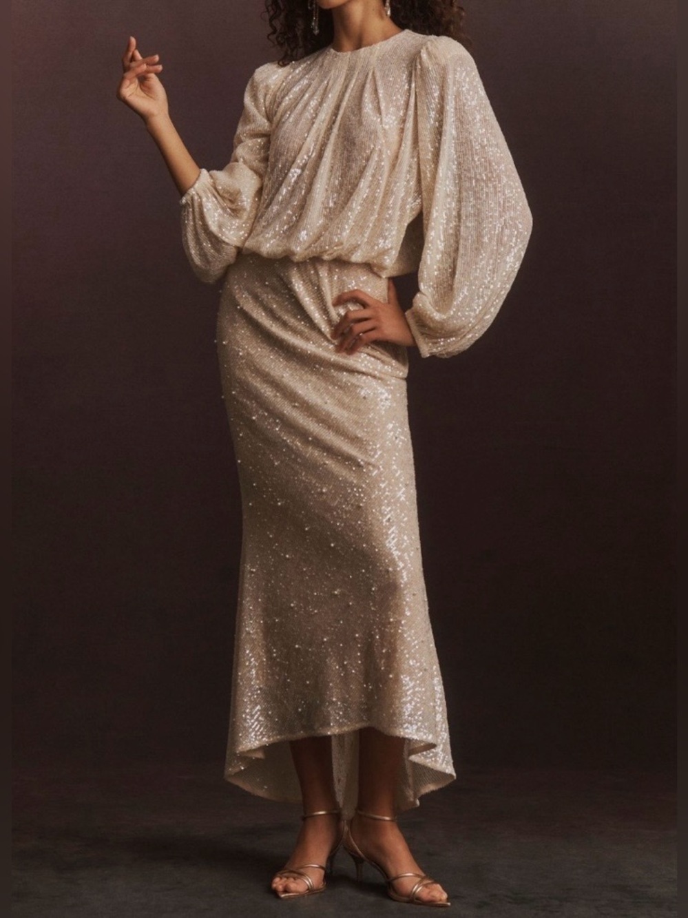 Mare Mare Sequin Long Sleeve Maxi Dress Ivory Anthropologie NWT Size S $398